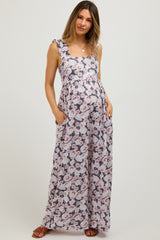 Charcoal Floral Sleeveless Tie Back Maternity Jumpsuit