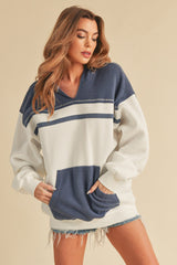 White Colorblock Front Pocket Maternity Hoodie