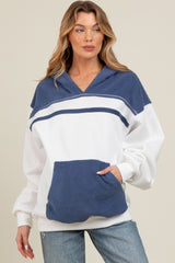 White Colorblock Front Pocket Maternity Hoodie