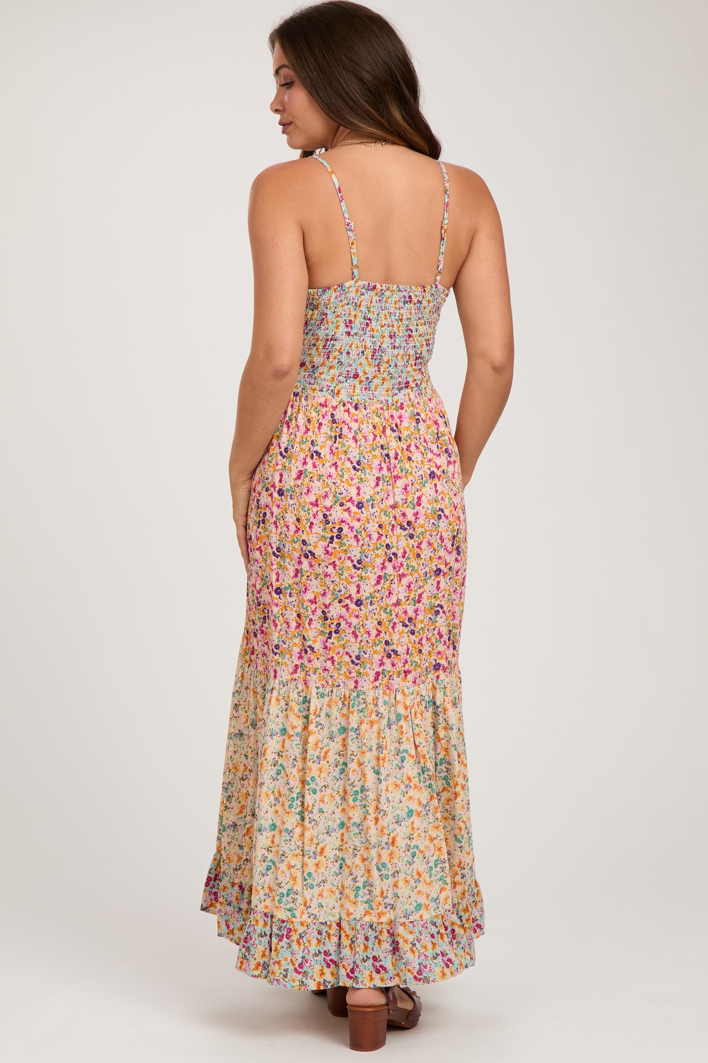 Multi-colored V-Neck Front Twist Maternity Maxi Dress