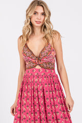 Fuchsia Floral Cutout Maxi Dress