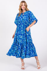 Blue Floral Tiered Midi Dress