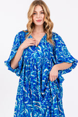 Blue Floral Tiered Midi Dress