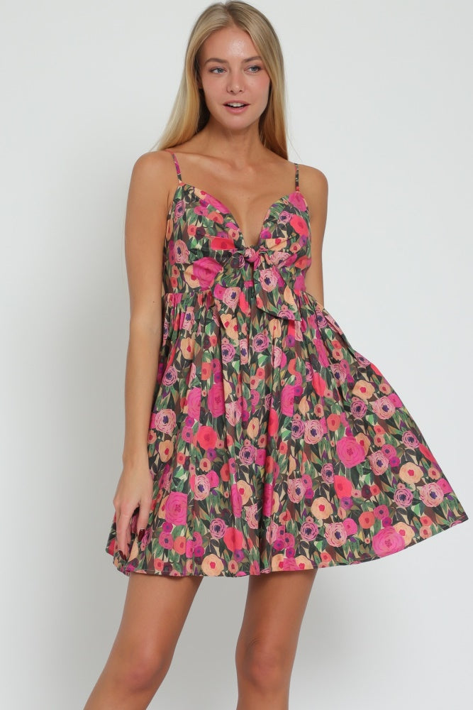 Fuchsia Green Thin Adjustable Strap Babydoll Mini Dress