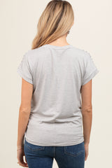 Black Striped V-Neck Maternity Short Sleeve Top