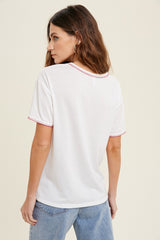 Ivory Embroidered Stitch Short Sleeve Top