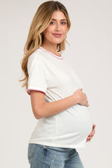 Ivory Embroidered Stitch Short Sleeve Maternity Top
