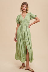 Sage Floral Button Down Front Slit Maternity Maxi Dress