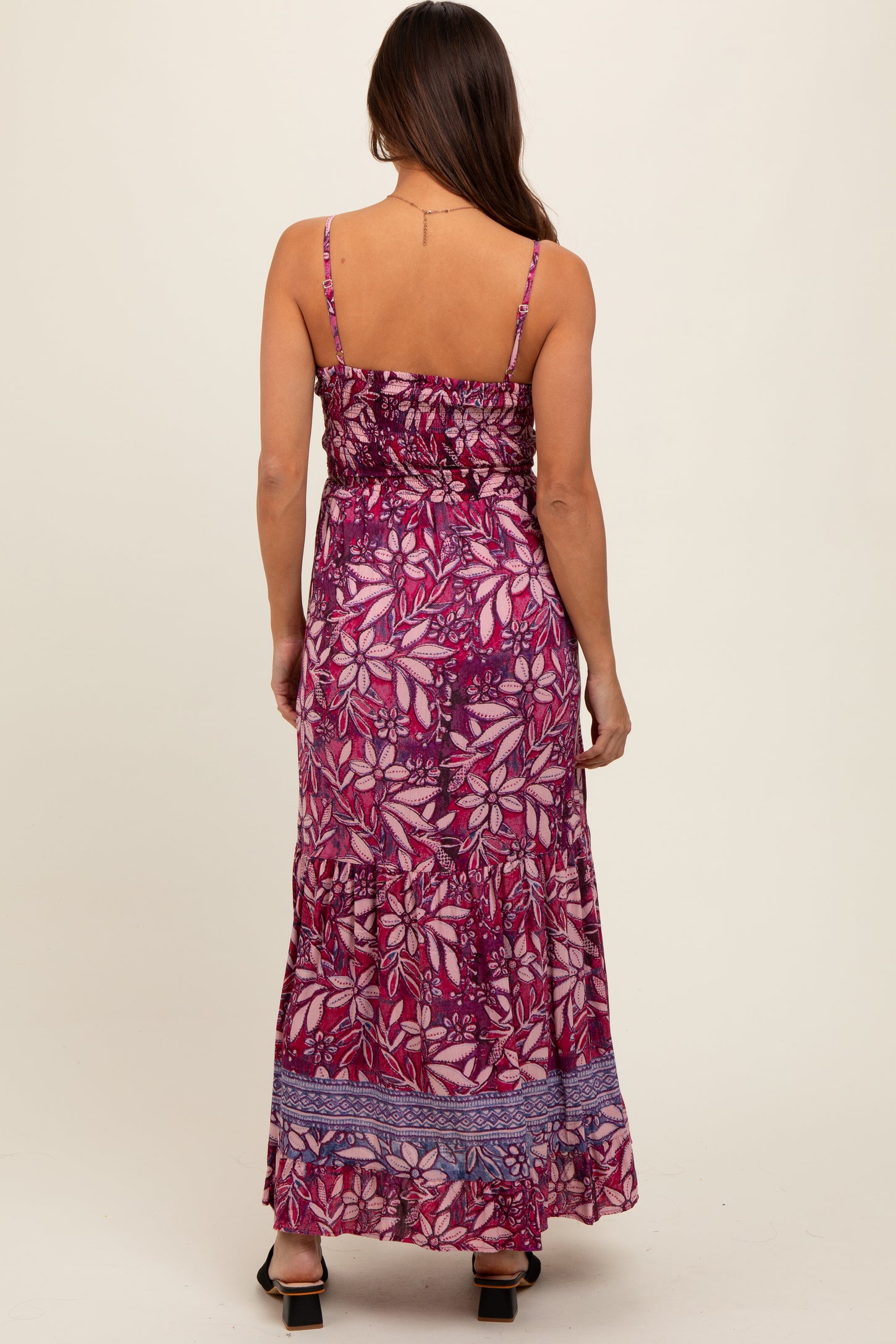 Purple Floral Strapless Front Tie Knot Maternity Maxi Dress
