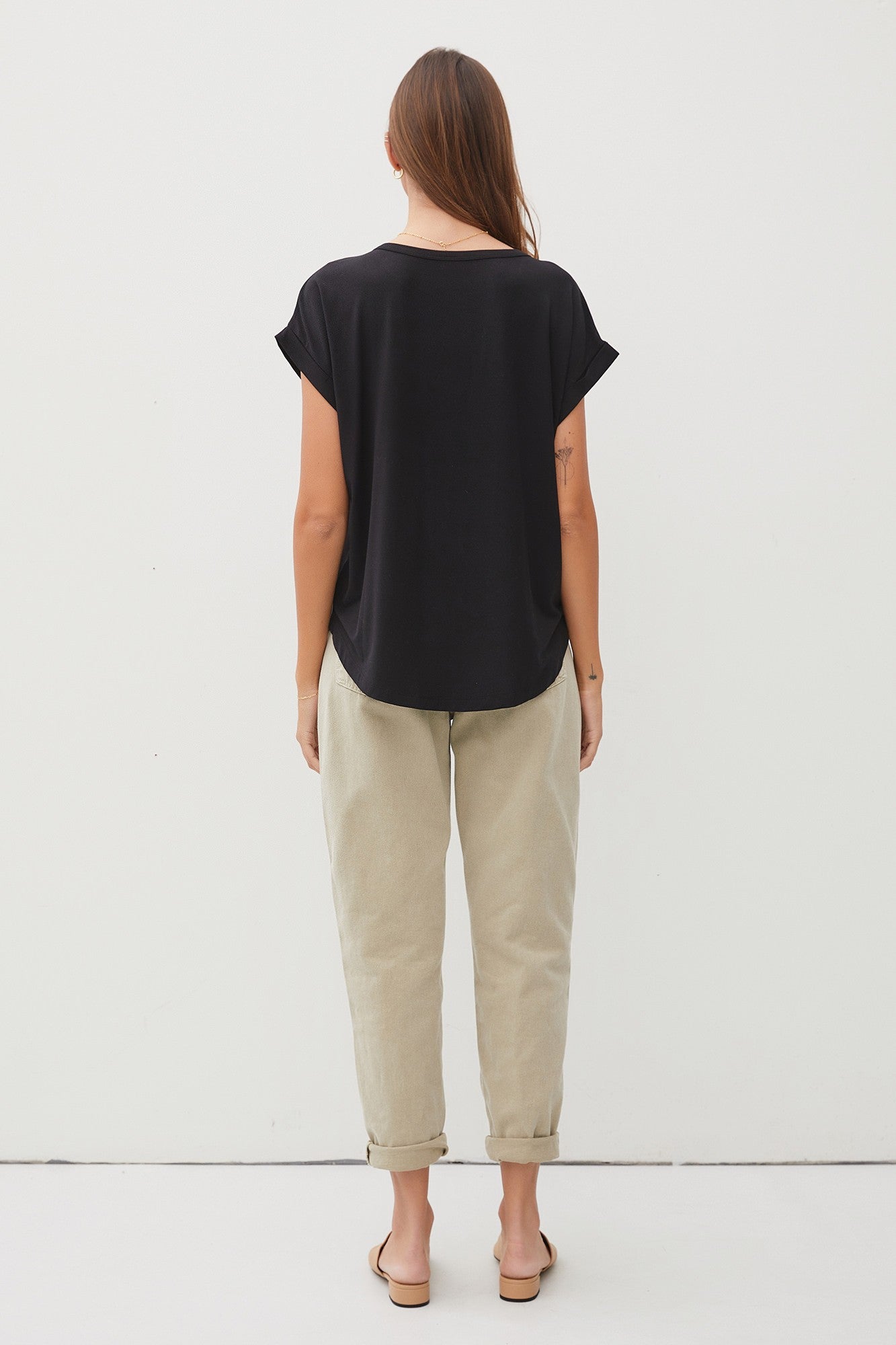 Black Rolled Cuff Sleeve Top