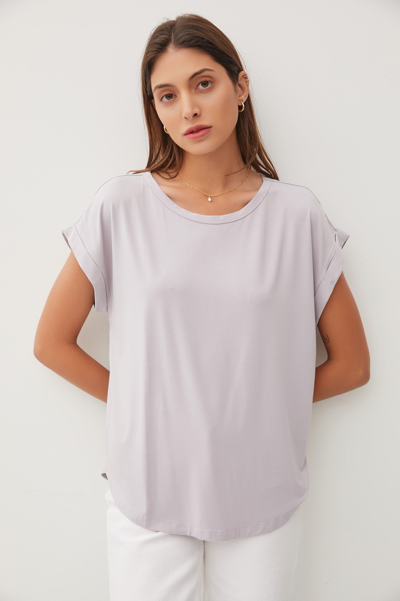 Grey Rolled Cuff Sleeve Maternity Top