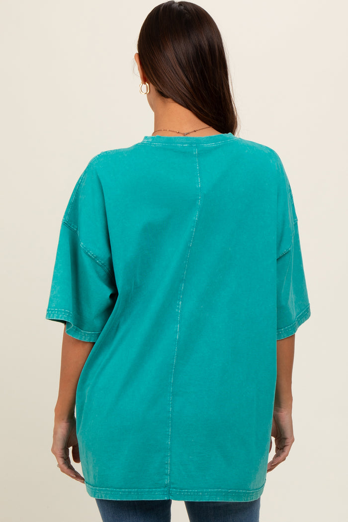 Turquoise Faded Wash Maternity Short Sleeve Top