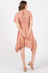 Coral Floral Smocked Ruffle Dress